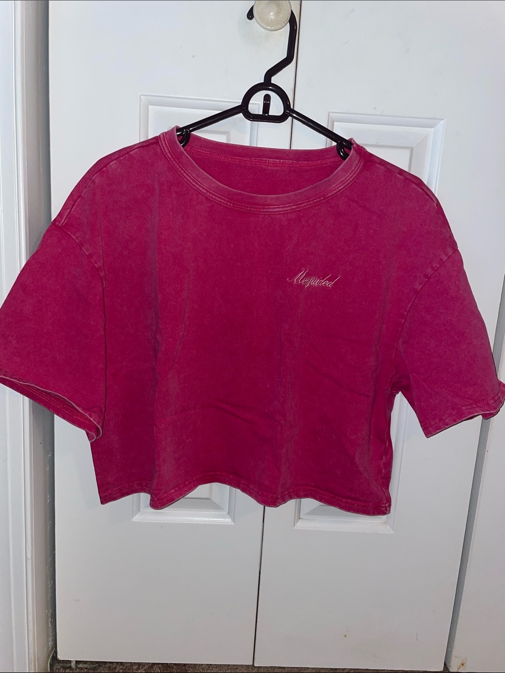 Missguided Hot Pink Acid Wash Cropped Tee